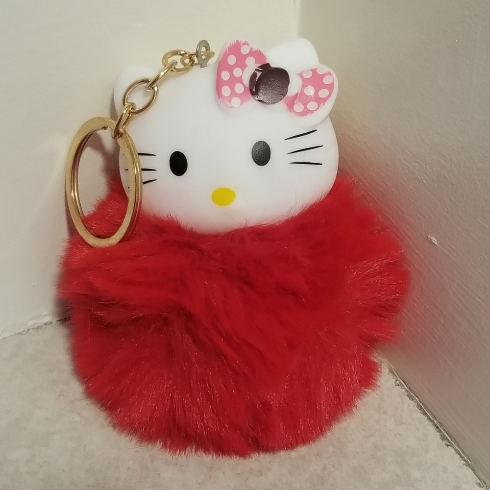 Hello Kitty Red Fuzzy Pom Pom Keychain New - Picture 1 of 5